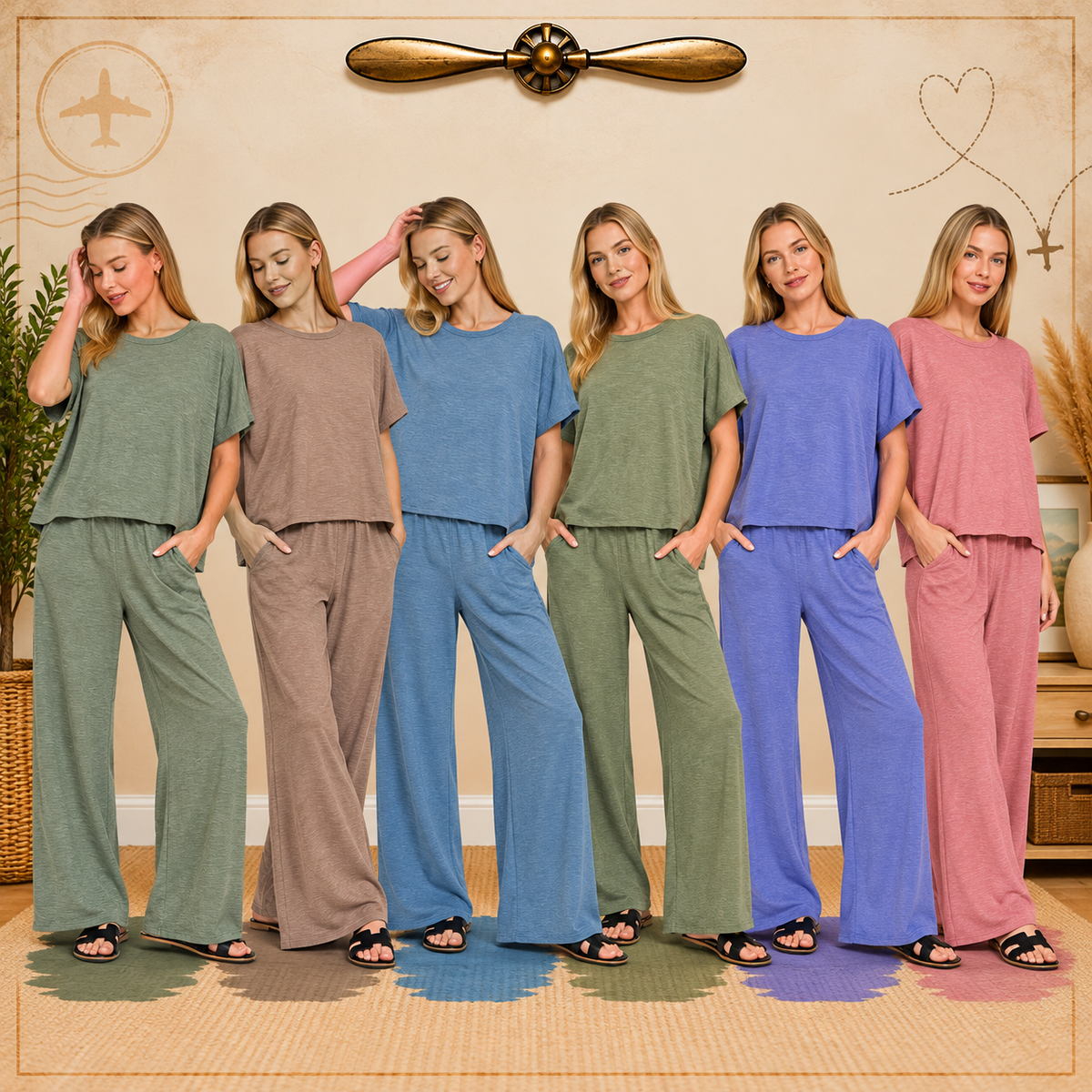 Zenana Cotton Slub Top & Pants Set 3460A3