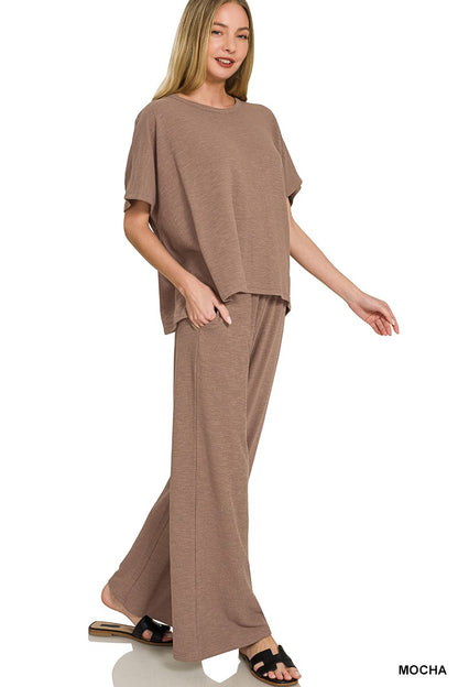 Zenana Cotton Slub Top & Pants Set 3460A3