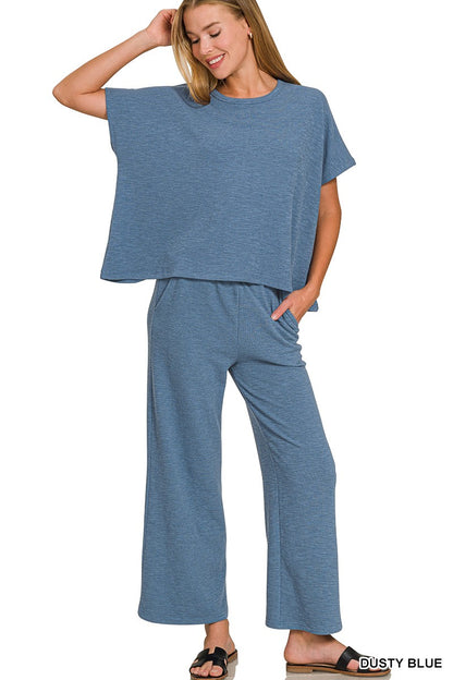 Zenana Cotton Slub Top & Pants Set 3460A3