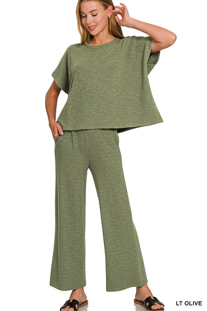 Zenana Cotton Slub Top & Pants Set 3460A3