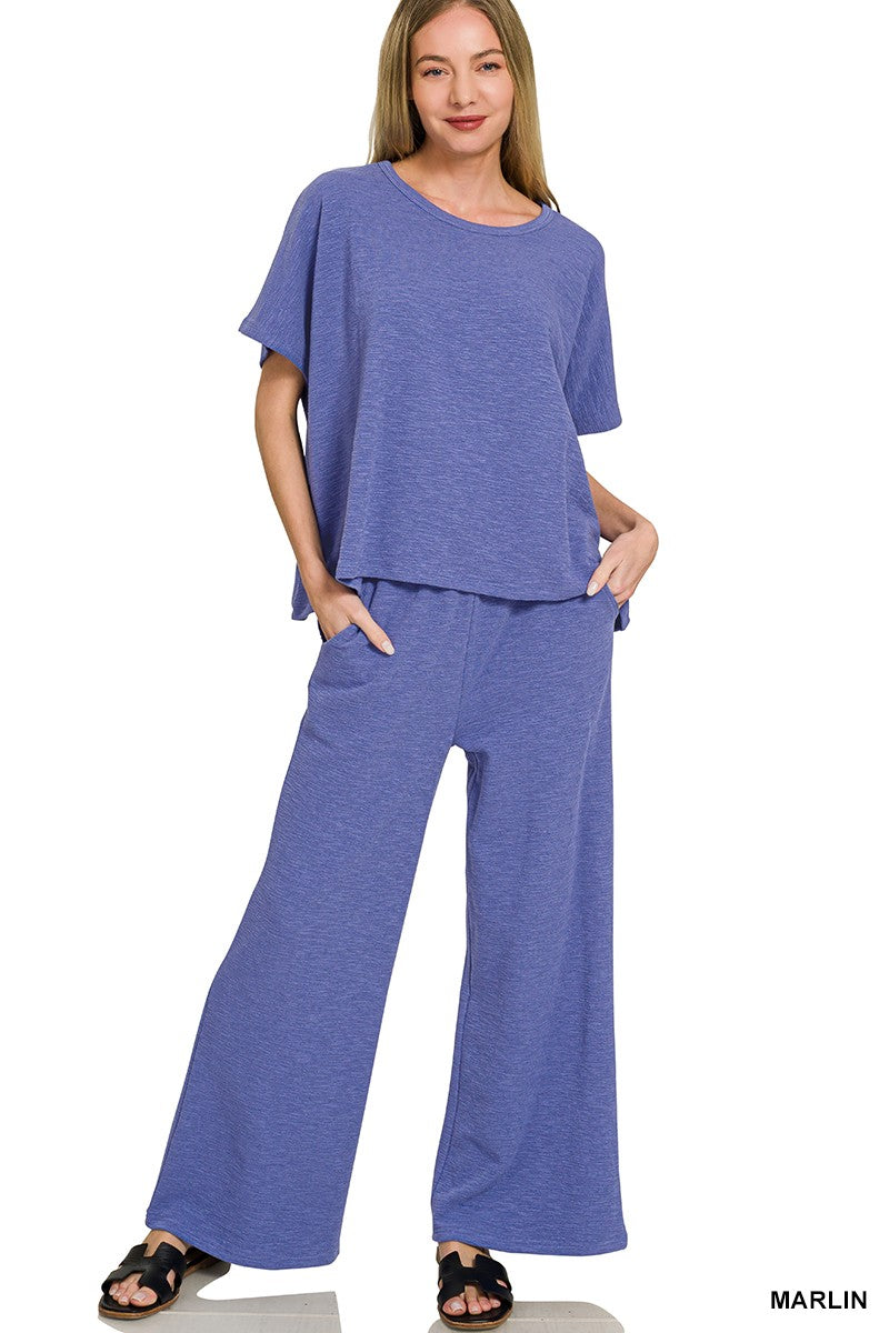 Zenana Cotton Slub Top & Pants Set 3460A3