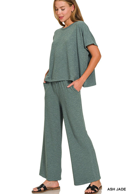 Zenana Cotton Slub Top & Pants Set 3460A3
