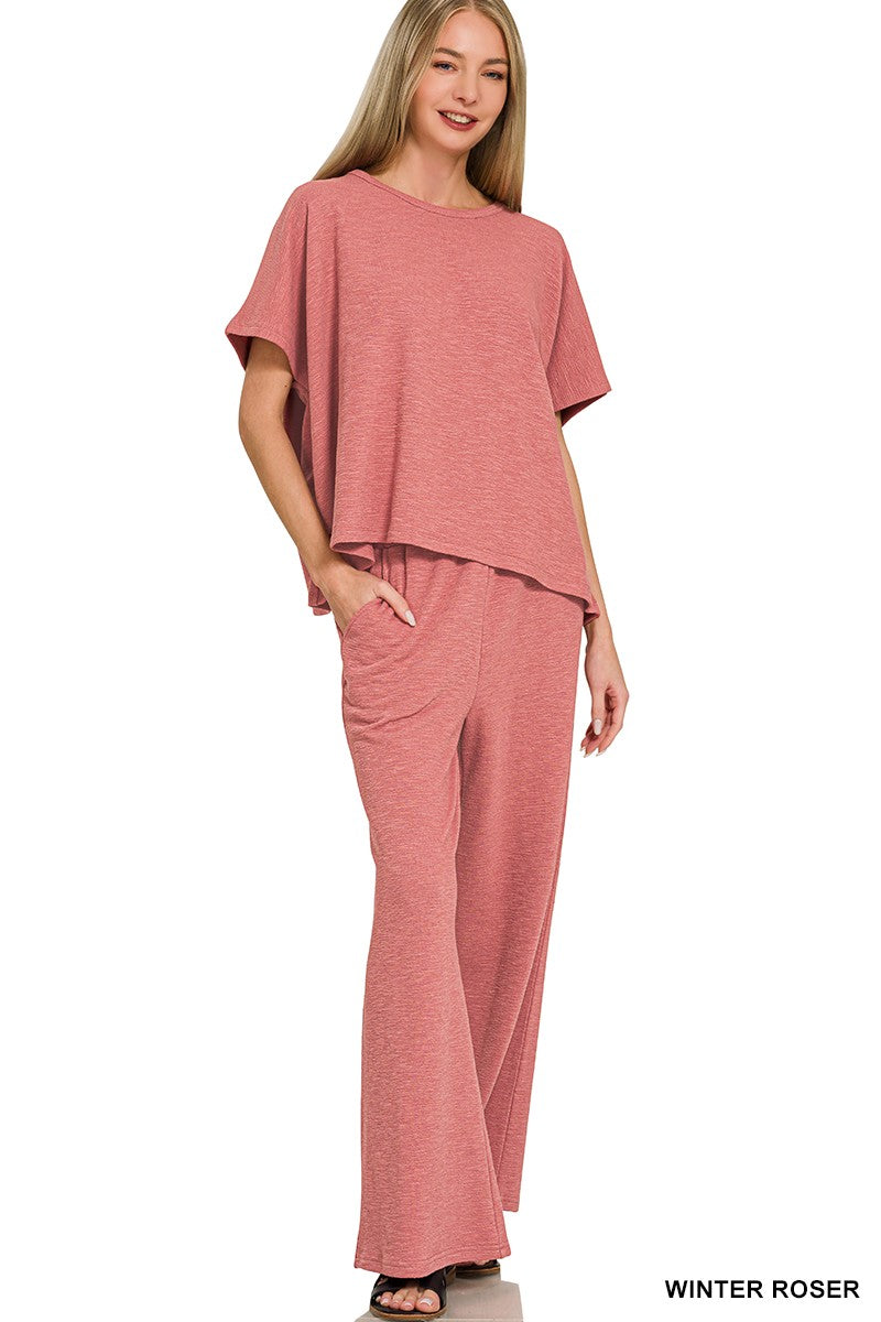 Zenana Cotton Slub Top & Pants Set 3460A3
