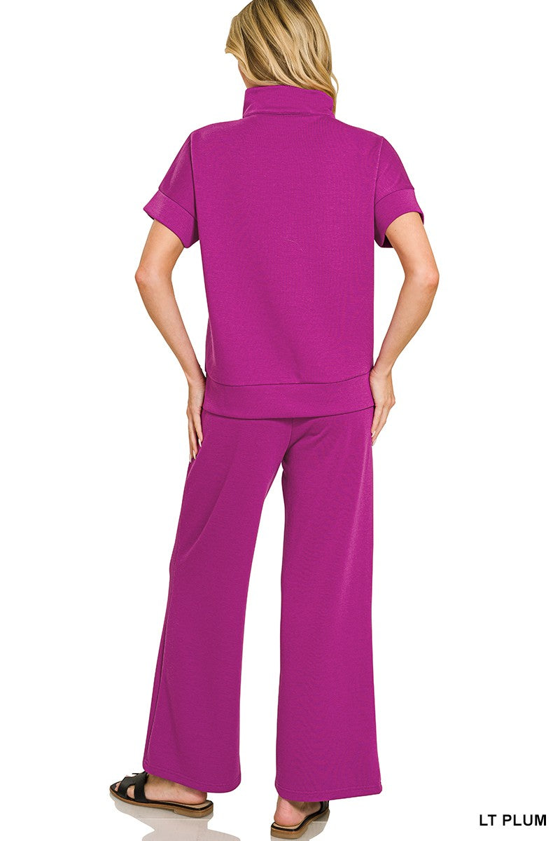 Zenana Scuba High Neck Half Zip Top & Pants Set 4136Y