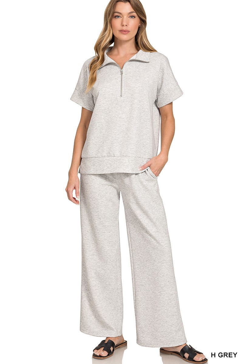 Zenana Scuba High Neck Half Zip Top & Pants Set 4136Y