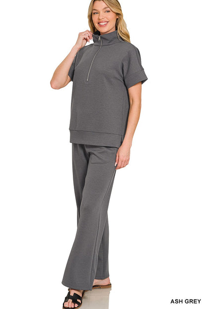Zenana Scuba High Neck Half Zip Top & Pants Set 4136Y