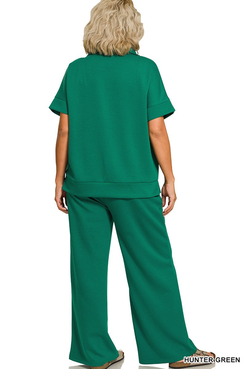 Zenana Plus Scuba High Neck Half Zip Top & Pants Set 4136X5
