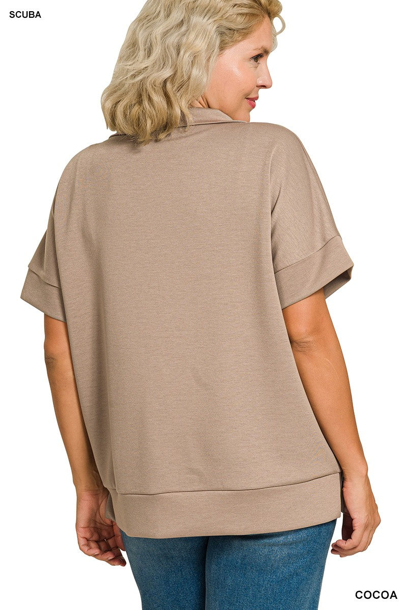 Zenana Plus Scuba High Neck Half Zip Top & Pants Set 4136X5