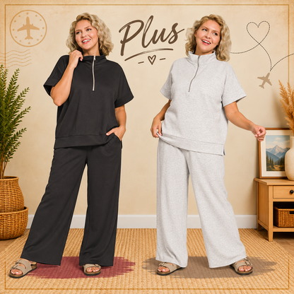 Zenana Plus Scuba High Neck Half Zip Top & Pants Set 4136X5