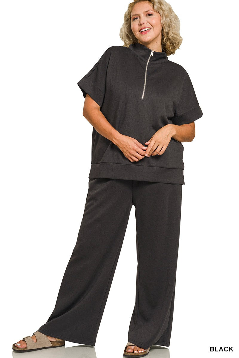 Zenana Plus Scuba High Neck Half Zip Top & Pants Set 4136X5