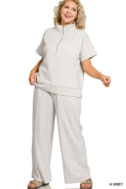 Zenana Plus Scuba High Neck Half Zip Top & Pants Set 4136X5