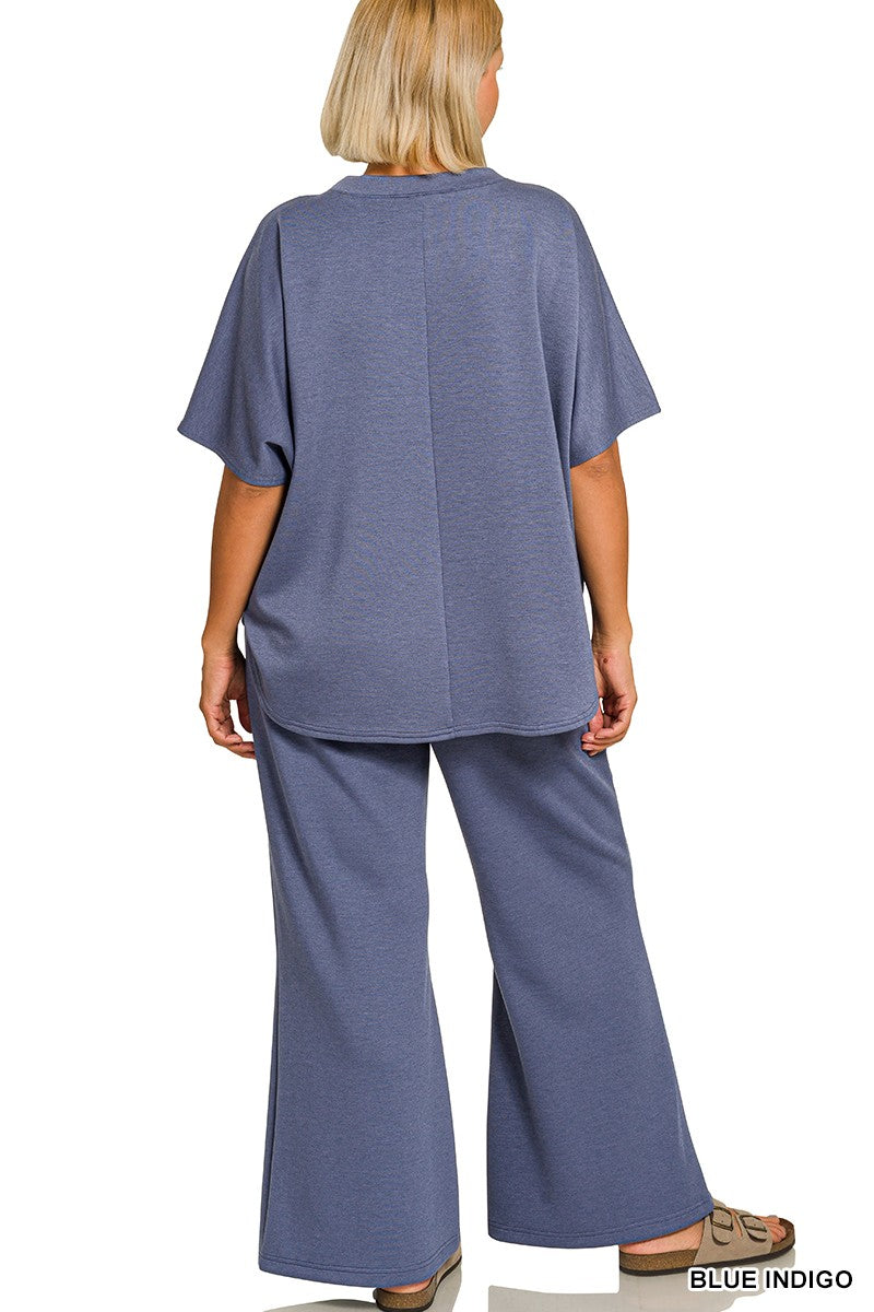 Zenana Plus Scuba Curved Hem Top & Pants Set 4133X5