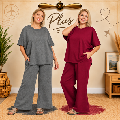 Zenana Plus Scuba Curved Hem Top & Pants Set 4133X5