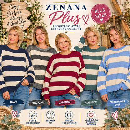 Zenana Plus Striped Drop Shoulder Sweater 2774X5
