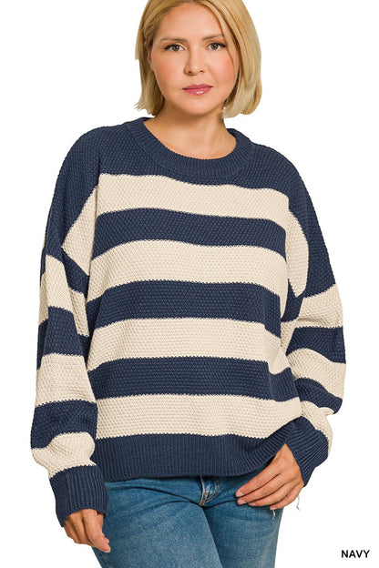 Zenana Plus Striped Drop Shoulder Sweater 2774X5