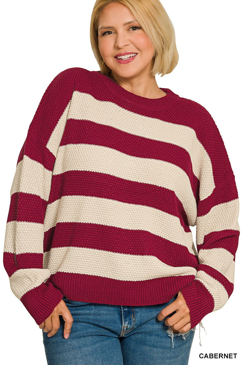 Zenana Plus Striped Drop Shoulder Sweater 2774X5