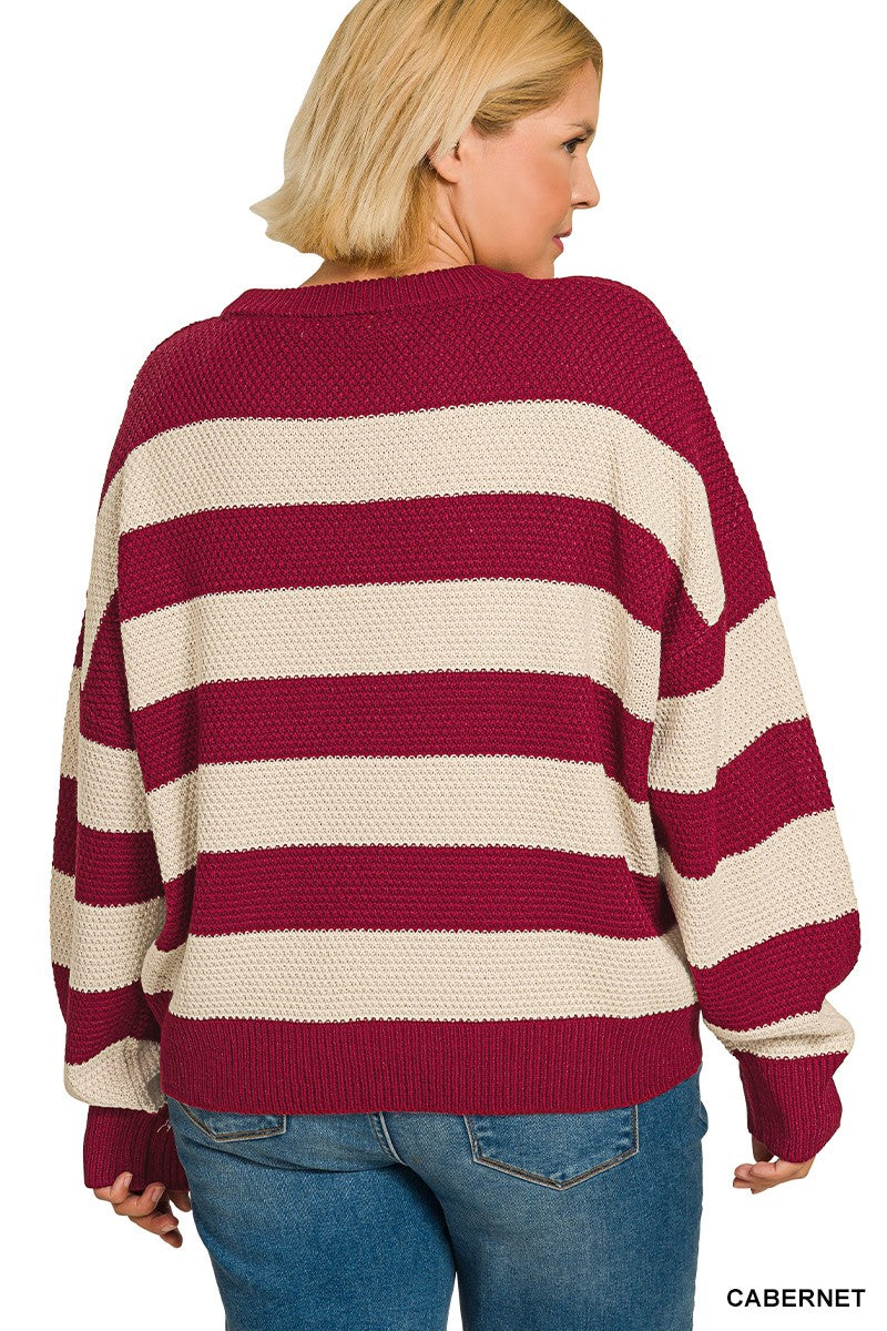 Zenana Plus Striped Drop Shoulder Sweater 2774X5