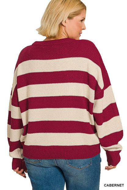 Zenana Plus Striped Drop Shoulder Sweater 2774X5