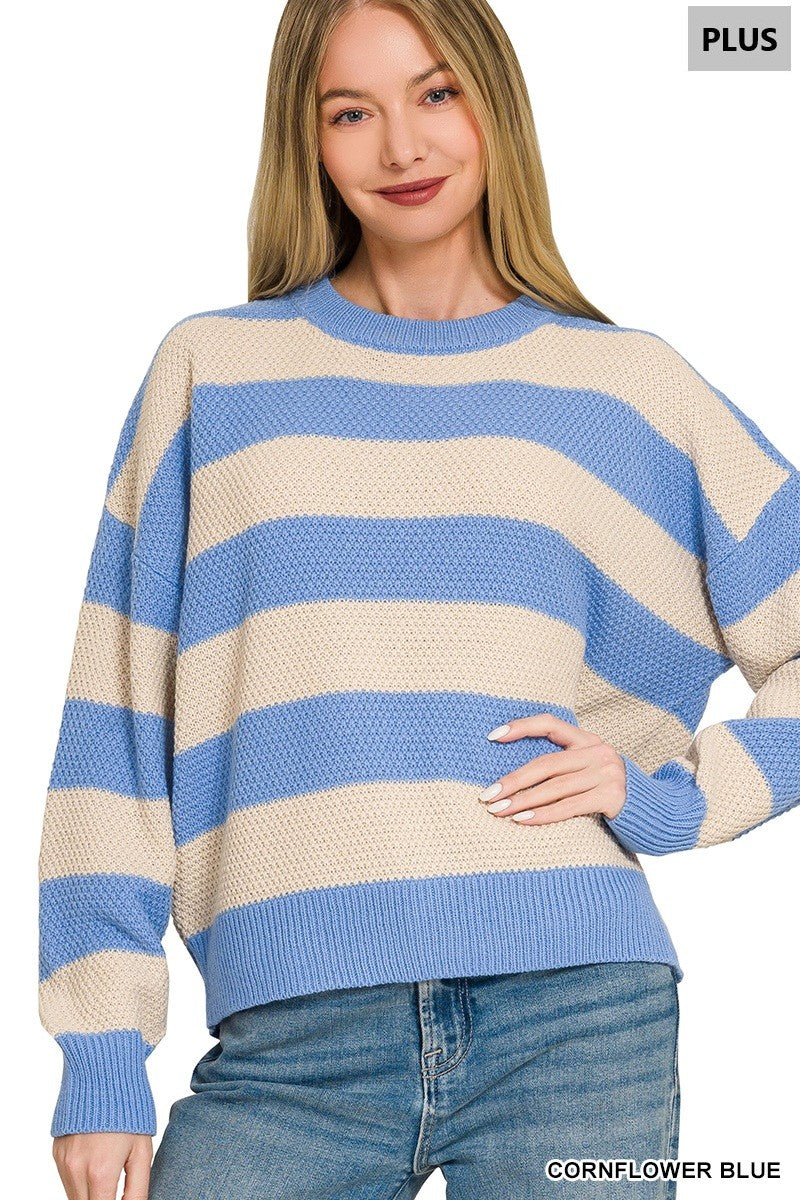 Zenana Plus Striped Drop Shoulder Sweater 2774X5