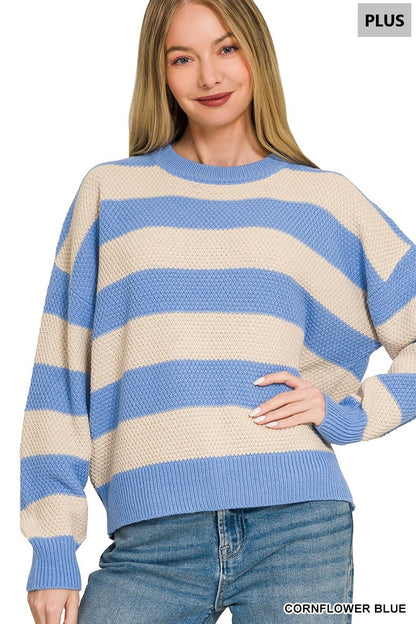 Zenana Plus Striped Drop Shoulder Sweater 2774X5