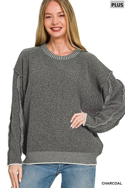 Zenana Plus Exposed Seam Round Neck Sweater 2649X5