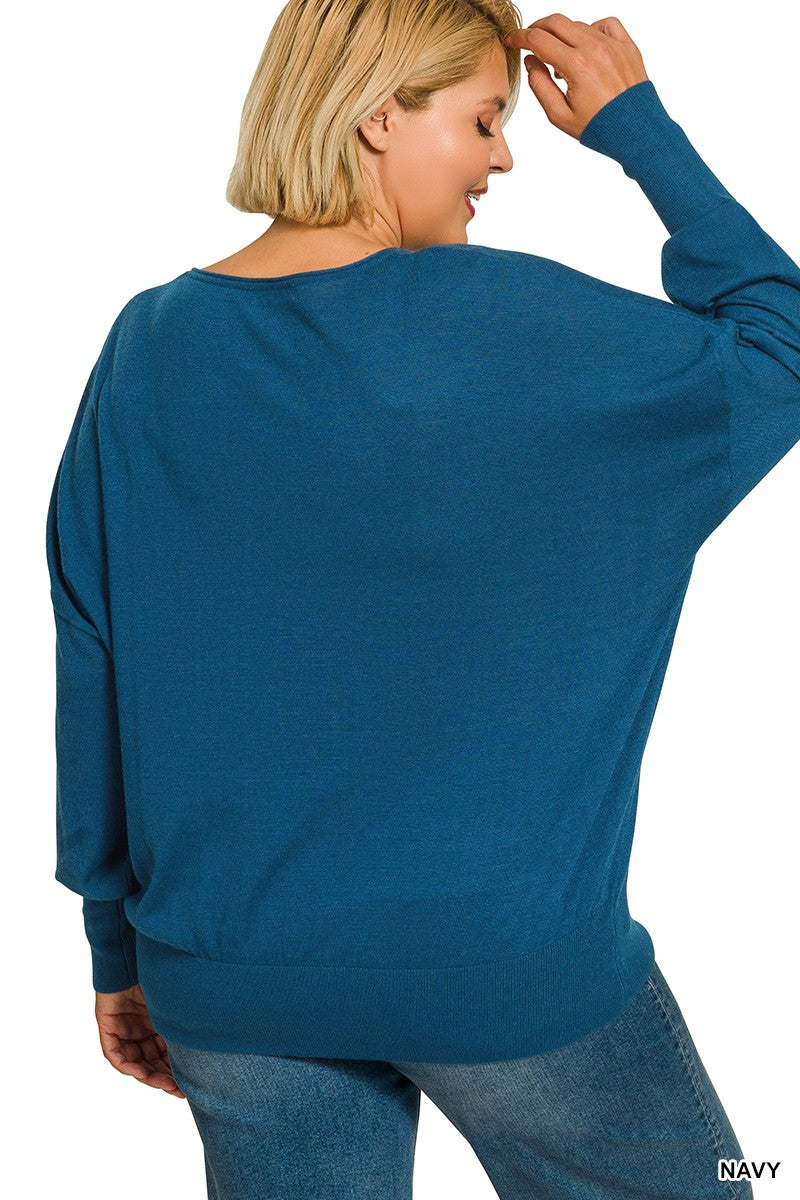Zenana Plus V-neck Wool Blend Sweater NAVY 2751X5