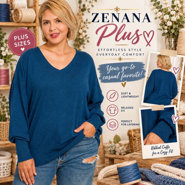 Zenana Plus V-neck Wool Blend Sweater NAVY 2751X5