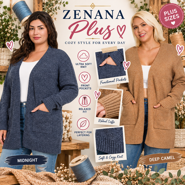 Zenana Plus Open Front Sweater Cardigan 2180X5
