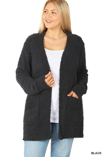 Zenana Plus Long Sleeve Popcorn Cardigan With Pockets 1938X5