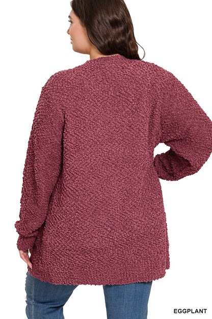 Zenana Plus Long Sleeve Popcorn Cardigan With Pockets 1938X5