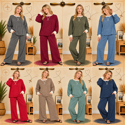 Zenana Raised Rib Round Neck Pullover & Pants Set 8652Y