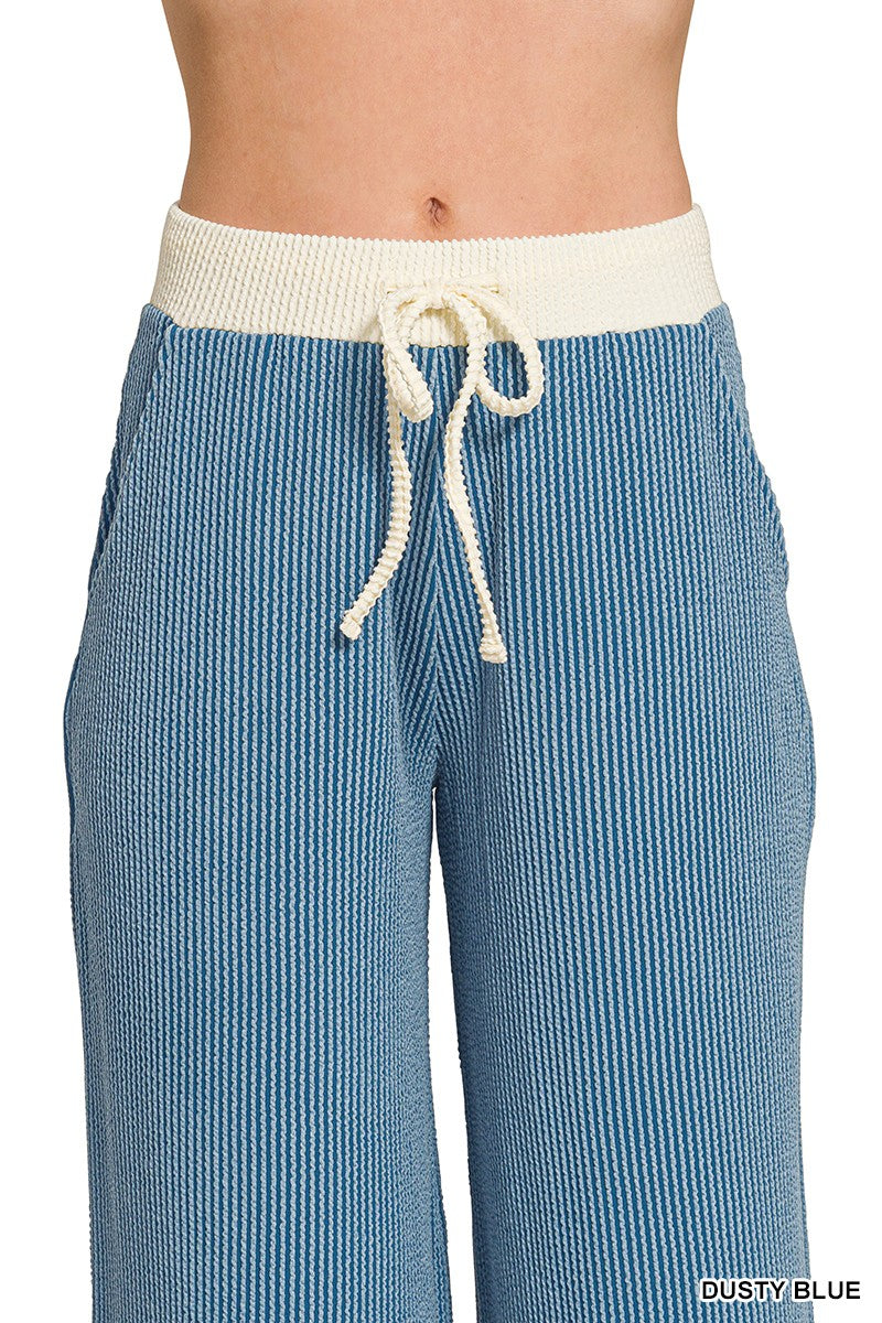 Zenana Raised Rib Round Neck Pullover & Pants Set 8652Y