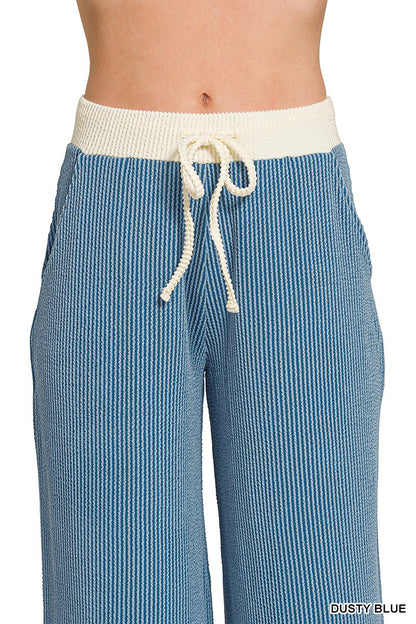 Zenana Raised Rib Round Neck Pullover & Pants Set 8652Y