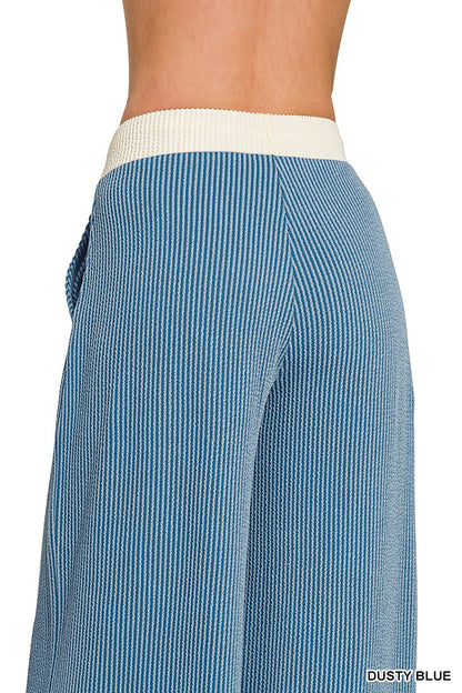 Zenana Raised Rib Round Neck Pullover & Pants Set 8652Y