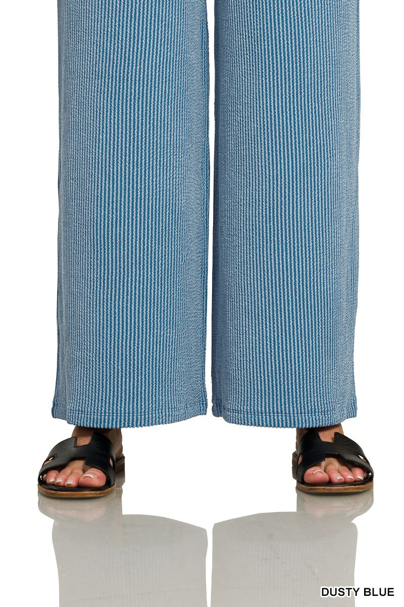 Zenana Raised Rib Round Neck Pullover & Pants Set 8652Y
