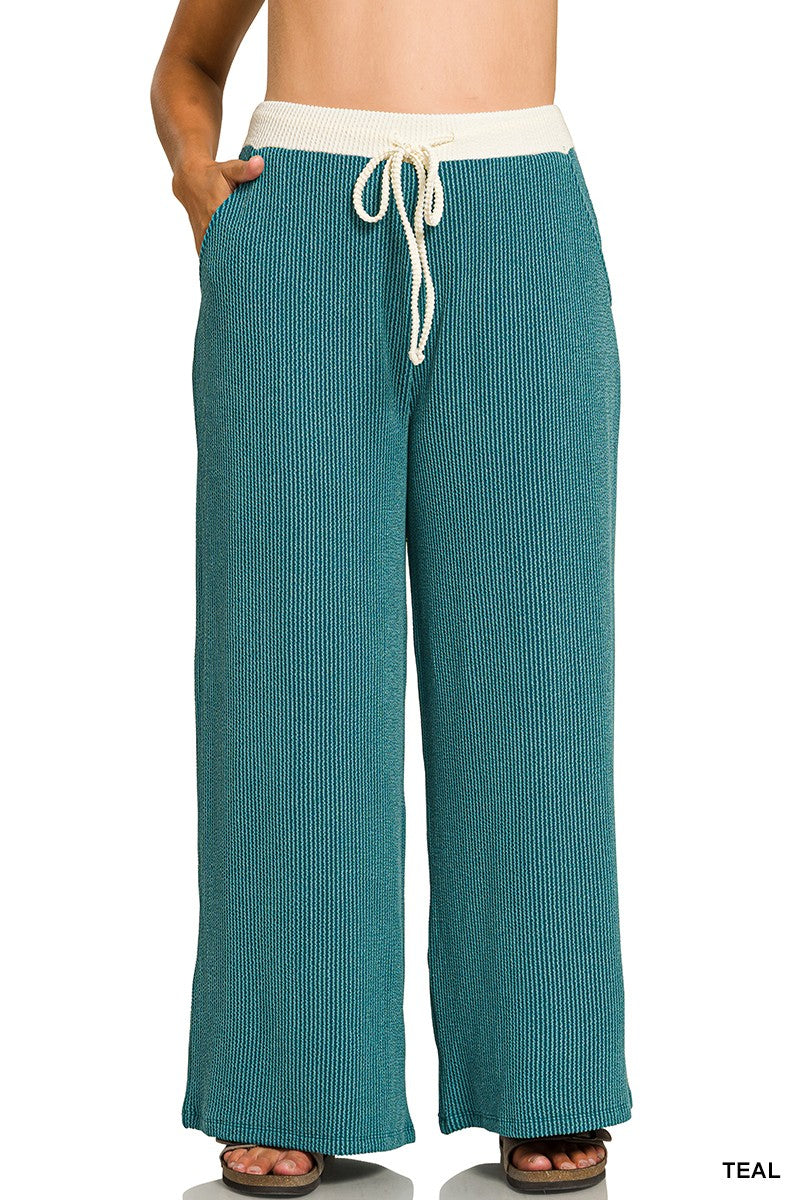 Zenana Plus Raised Rib Round Neck Pullover & Pants Set 8652X5