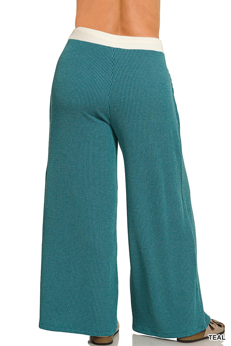 Zenana Plus Raised Rib Round Neck Pullover & Pants Set 8652X5