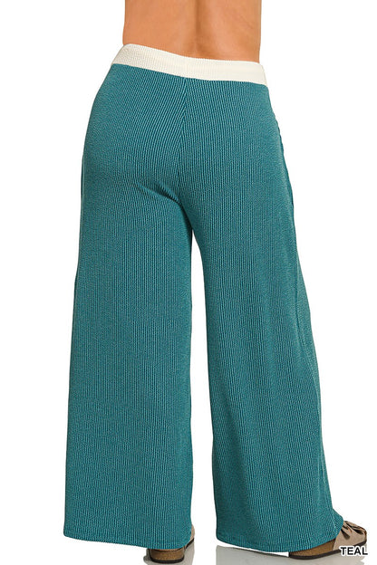 Zenana Plus Raised Rib Round Neck Pullover & Pants Set 8652X5