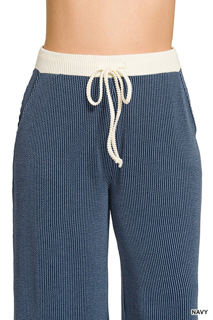 Zenana Plus Raised Rib Round Neck Pullover & Pants Set 8652X5