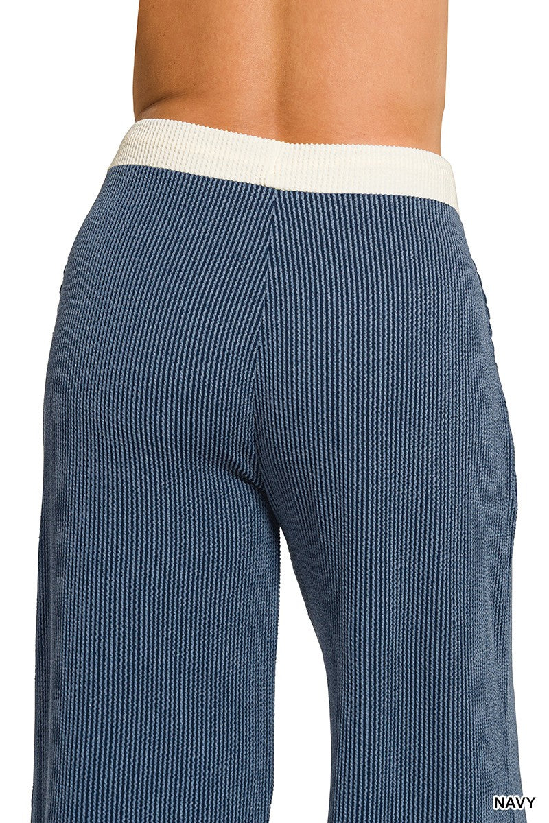 Zenana Plus Raised Rib Round Neck Pullover & Pants Set 8652X5