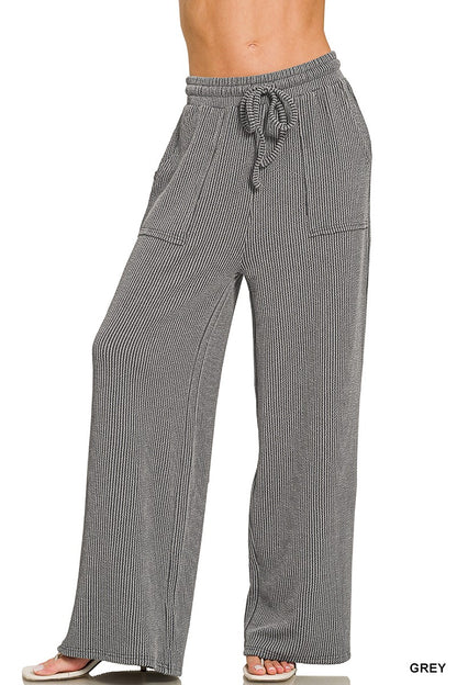 Zenana Raised Rib Round Neck Pullover & Pants Set 8650Y