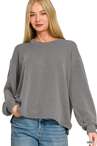 Zenana Raised Rib Round Neck Pullover & Pants Set 8650Y