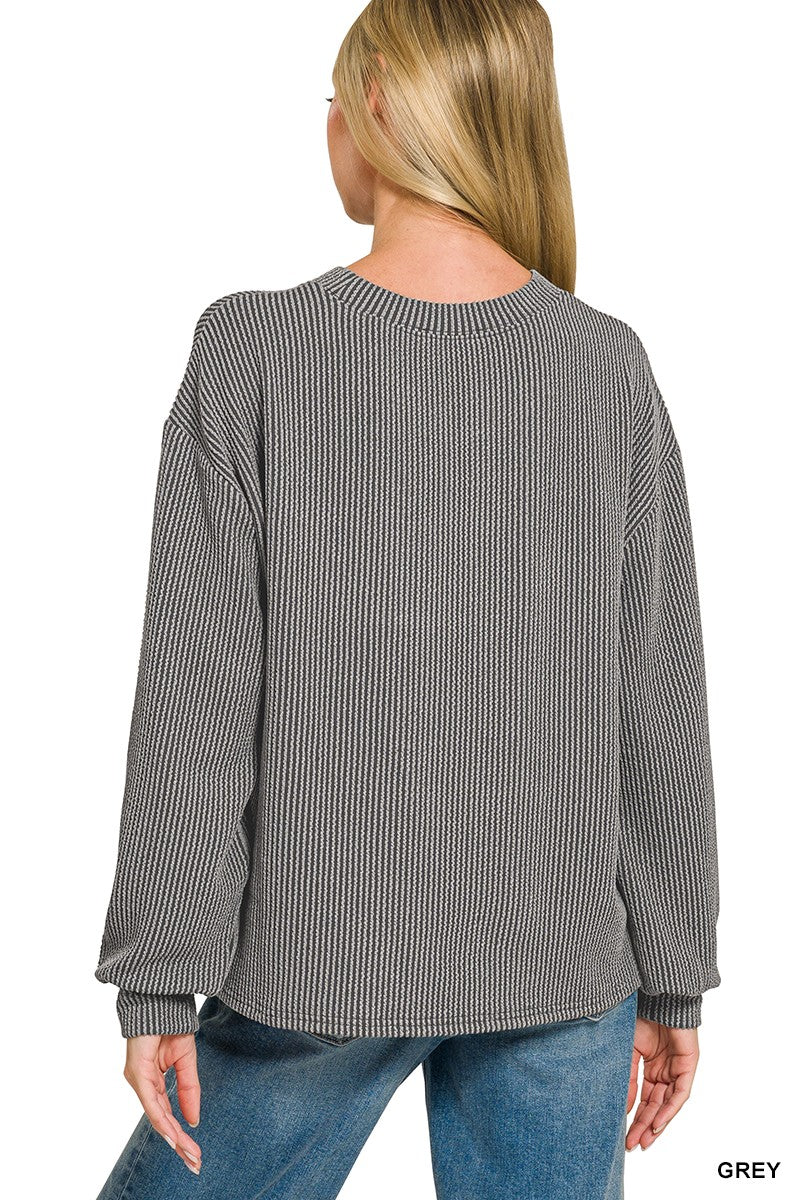 Zenana Raised Rib Round Neck Pullover & Pants Set 8650Y