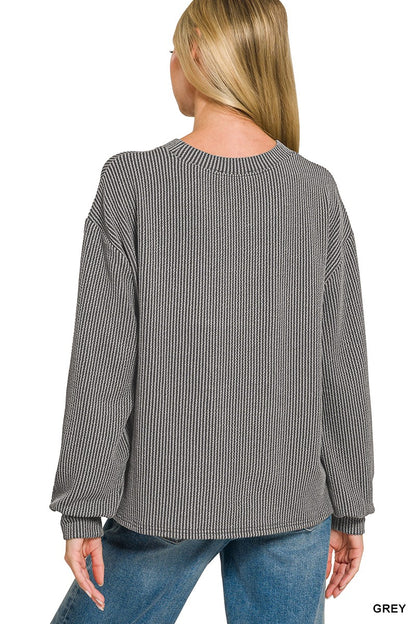 Zenana Raised Rib Round Neck Pullover & Pants Set 8650Y