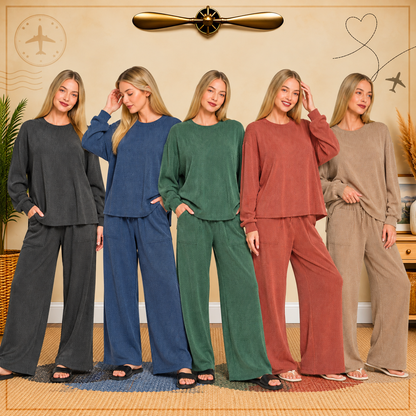 Zenana Raised Rib Round Neck Pullover & Pants Set 8650Y