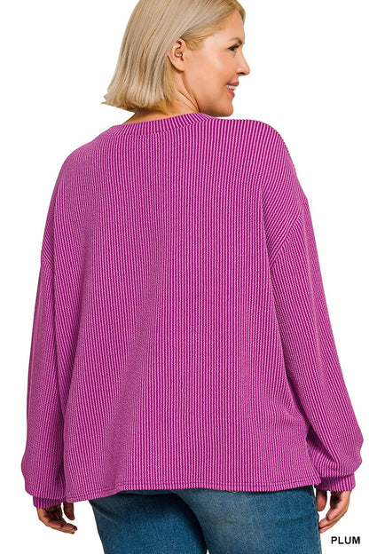 Zenana Plus Raised Rib Round Neck Pullover & Pants Set 8650X5