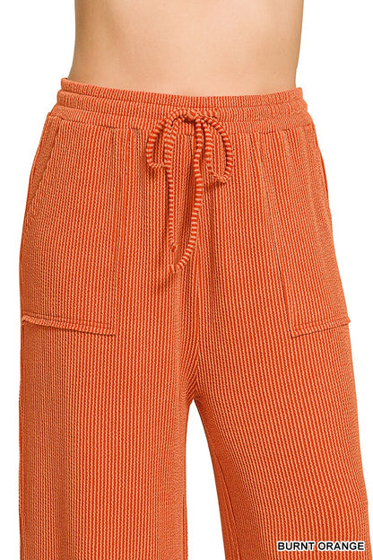 Zenana Plus Raised Rib Round Neck Pullover & Pants Set 8650X5