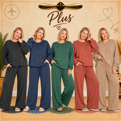 Zenana Plus Raised Rib Round Neck Pullover & Pants Set 8650X5