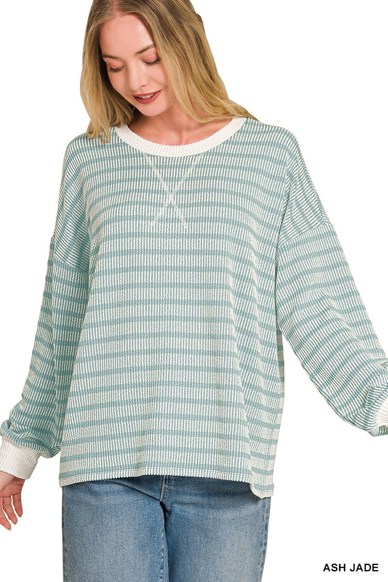 Zenana Raised Rib Striped Pullover & Pants Set 8660A5