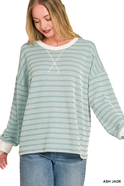 Zenana Raised Rib Striped Pullover & Pants Set 8660A5